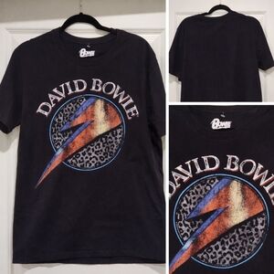 David Bowie Unisex Graphic T-Shirt Black Lightning Bolt Logo Tee Size M